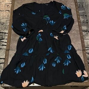 Floral Black Dress with Blue and Peach Accents